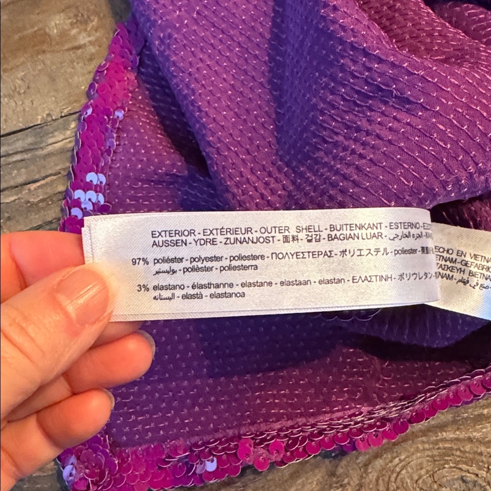 Zara purple sequined ruched front slit midi skirt Size large - Picture 8 of 8